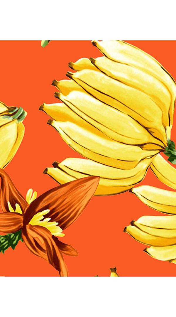 Samantha Sung Aster Dress Shirt Collar 3/4 Sleeve Midi Length Cotton Musola (Banana Art)