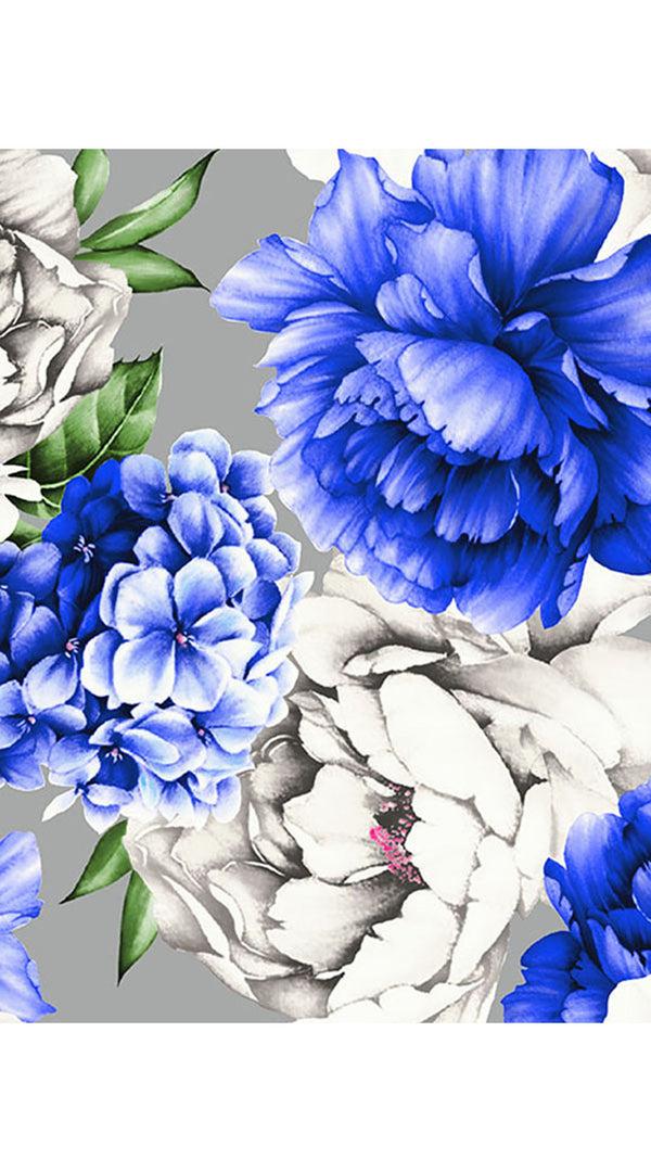 Samantha Sung Aster Dress Shirt Collar 3/4 Sleeve Midi Length Cotton Musola (Blue Peony Pastel)