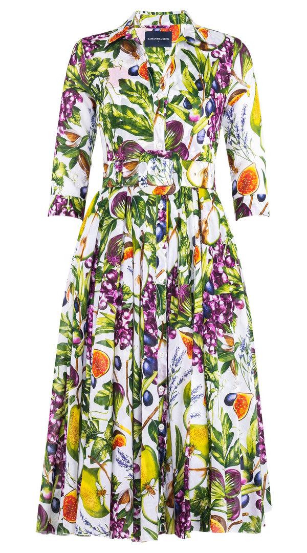 samantha sung Aster Dress Shirt Collar 3/4 Sleeve Midi Length Cotton Musola (Fruit Farm)