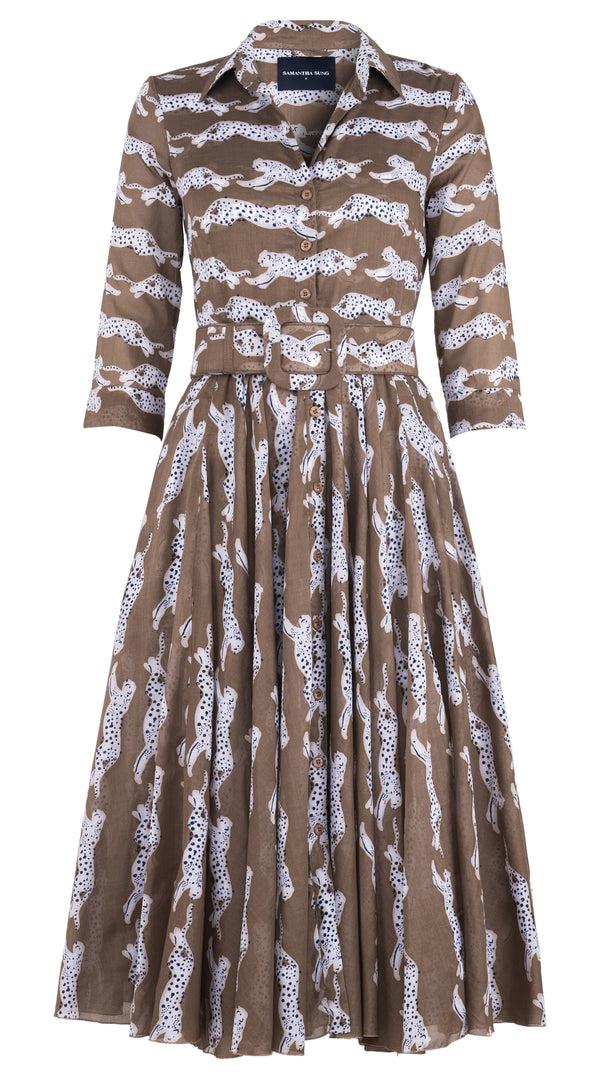 samantha sung Aster Dress Shirt Collar 3/4 Sleeve Midi Length Cotton Musola (Leaping Tiger)