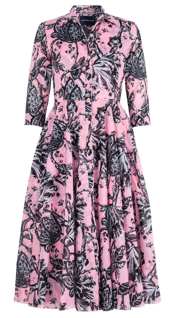 Samantha Sung Aster Dress Shirt Collar 3/4 Sleeve Midi Length Cotton Musola (Lillie Toile Pastel)