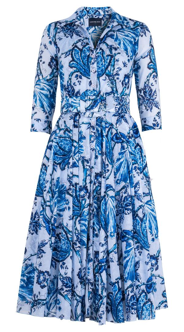 samantha sung Aster Dress Shirt Collar 3/4 Sleeve Midi Length Cotton Musola (Lillie Toile Pastel)