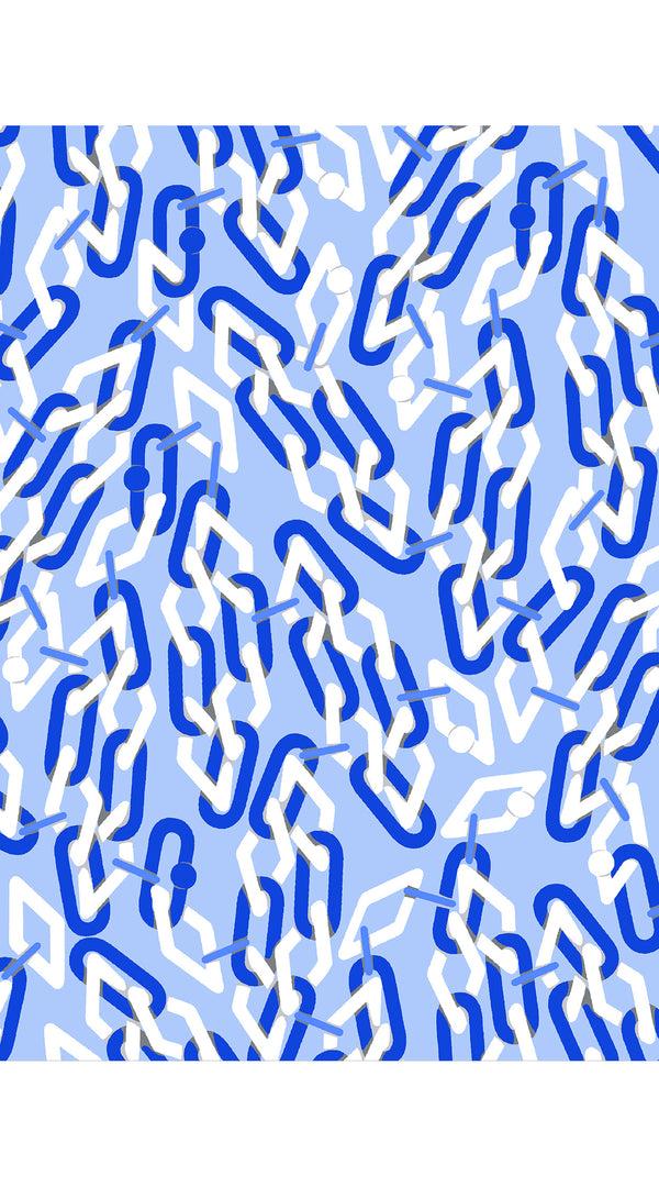 Samantha Sung Aster Dress Shirt Collar 3/4 Sleeve Midi Length Cotton Musola (Multi Chain BIg Pastel)