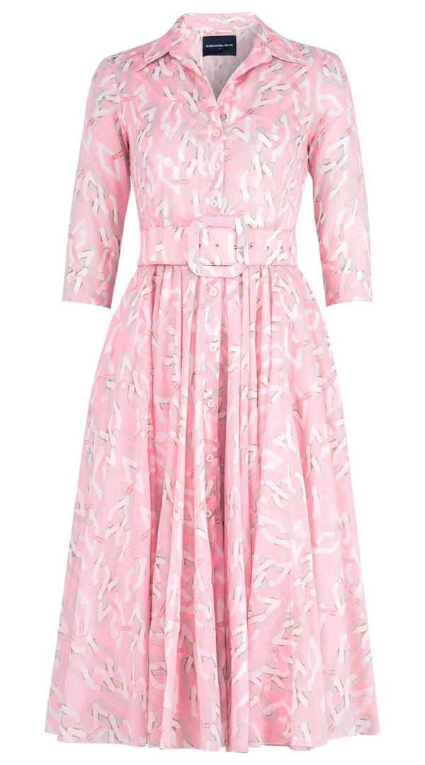 samantha sung Aster Dress Shirt Collar 3/4 Sleeve Midi Length Cotton Musola (Multi Chain BIg Pastel)