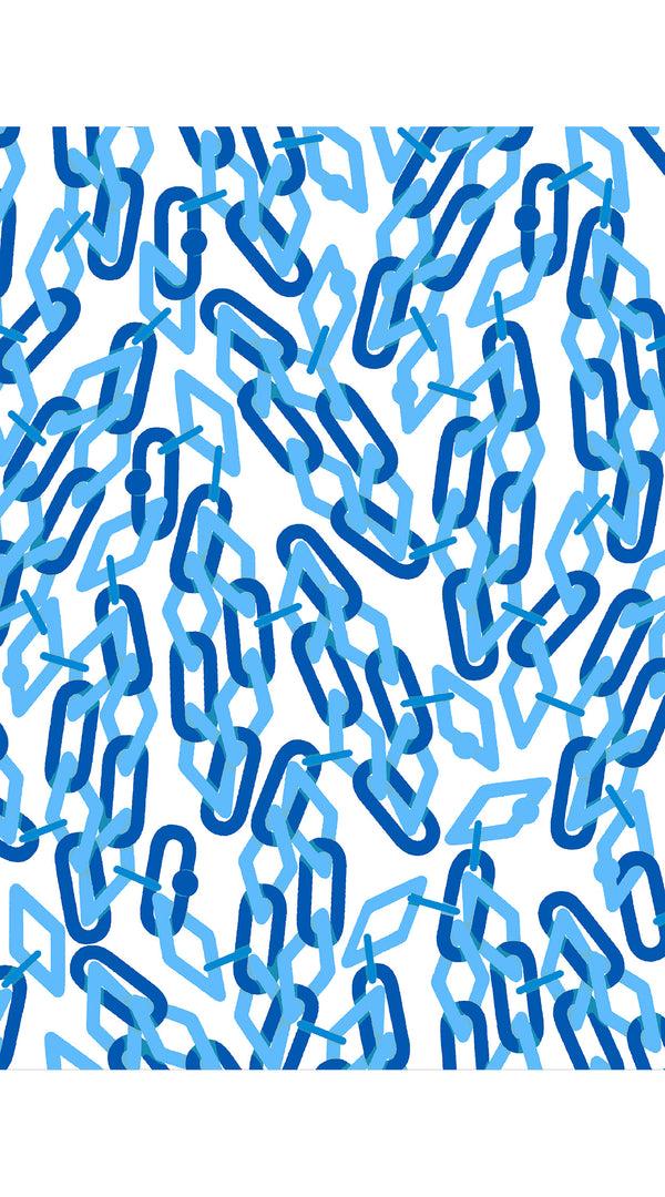 Samantha Sung Aster Dress Shirt Collar 3/4 Sleeve Midi Length Cotton Musola (Multi Chain BIg White)