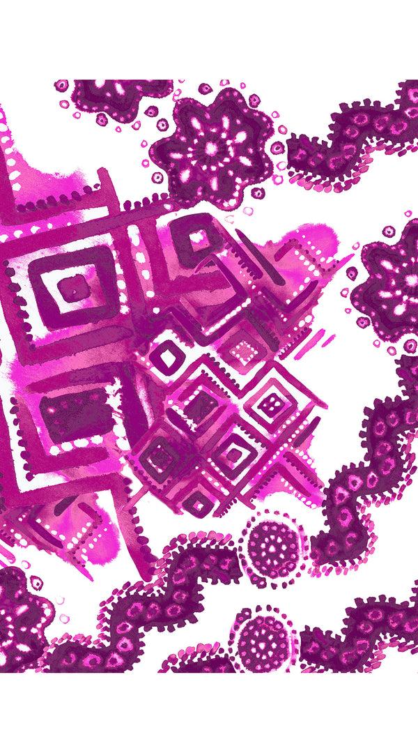 Samantha Sung Aster Dress Shirt Collar 3/4 Sleeve Midi Length Cotton Musola (Tie Dye Izmir Big White)