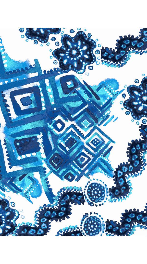 Samantha Sung Aster Dress Shirt Collar 3/4 Sleeve Midi Length Cotton Musola (Tie Dye Izmir Big White)