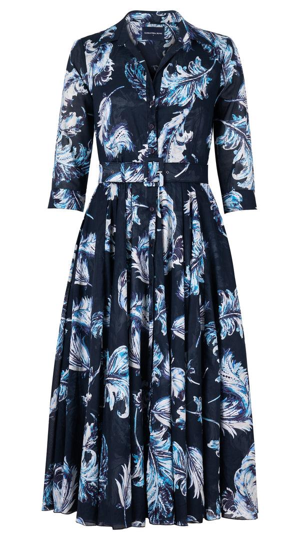 samantha sung Aster Dress Shirt Collar 3/4 Sleeve Midi Length Cotton Musola (Feather Lightness Dark)