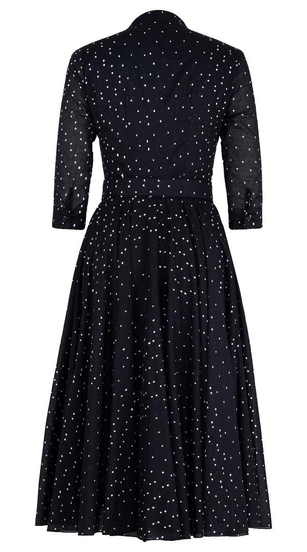 Samantha Sung Aster Dress Shirt Collar 3/4 Sleeve Midi Length Cotton Musola (Mini Dots 75)