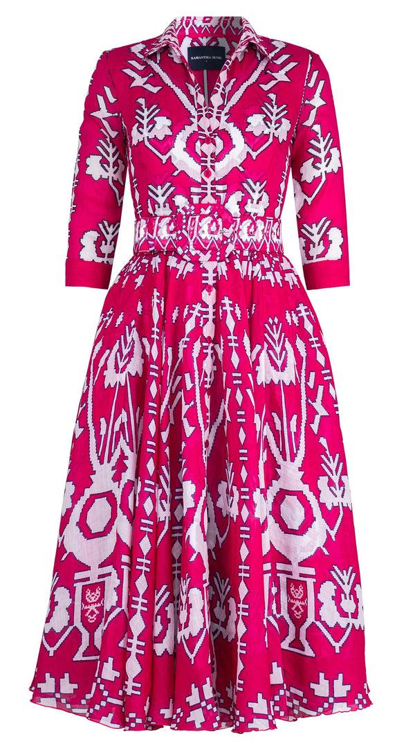 Samantha Sung Aster Dress Shirt Collar 3/4 Sleeve Midi Length Cotton Musola (Kos Embroidery Ground)