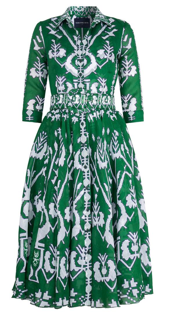 samantha sung Aster Dress Shirt Collar 3/4 Sleeve Midi Length Cotton Musola (Kos Embroidery Ground)