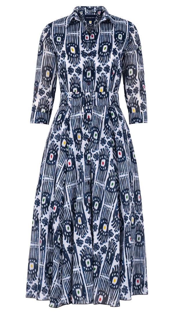samantha sung Aster Dress Shirt Collar 3/4 Sleeve Midi Length Cotton Musola (Ikat Gap)