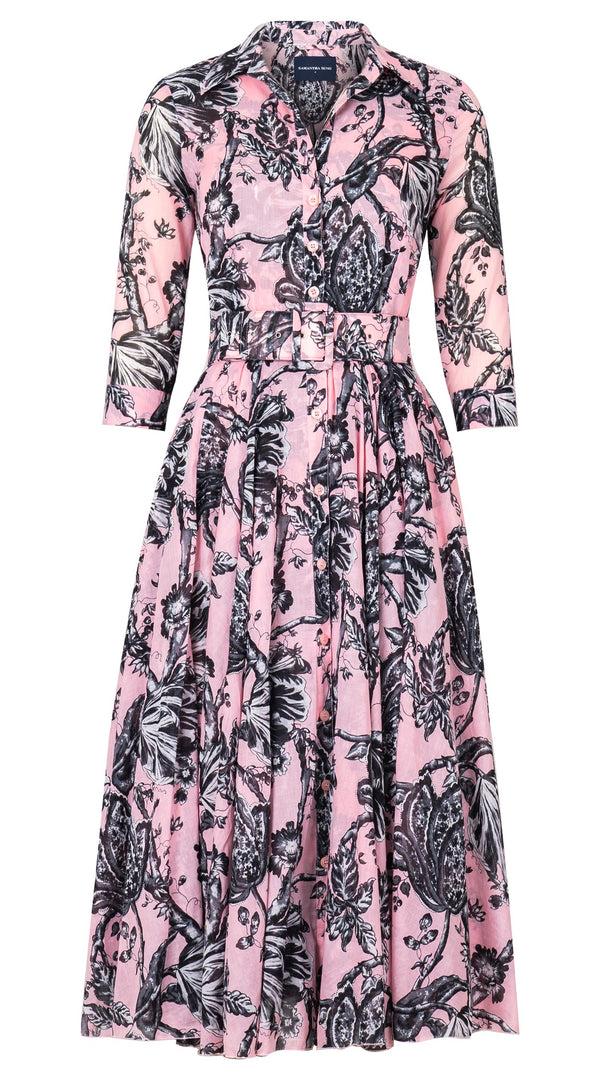 samantha sung Aster Dress Shirt Collar 3/4 Sleeve Midi Length Cotton Musola (Lillie Toile Black)