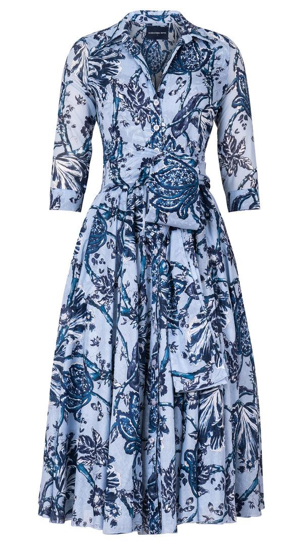 Samantha Sung Aster Dress Shirt Collar 3/4 Sleeve Midi Length Cotton Musola (Lillie Toile Pastel)