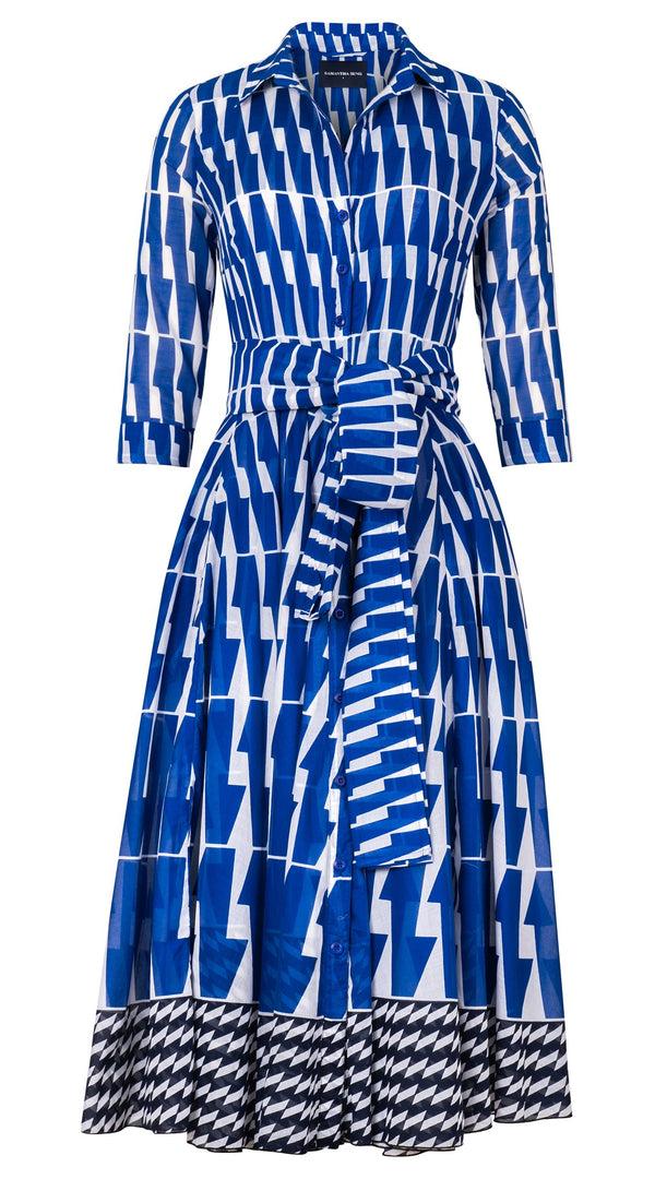 Samantha Sung Aster Dress Shirt Collar 3/4 Sleeve Midi Length Cotton Musola (Mode Zigzag)