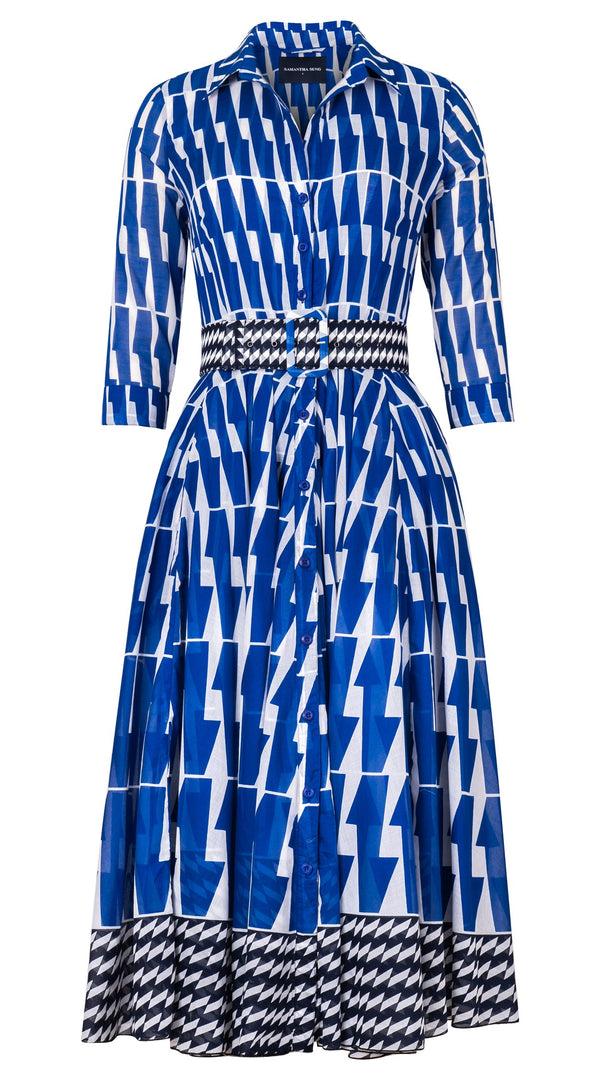 samantha sung Aster Dress Shirt Collar 3/4 Sleeve Midi Length Cotton Musola (Mode Zigzag)