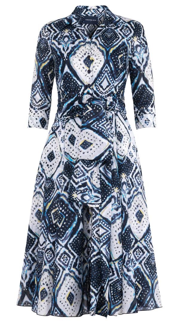 Samantha Sung Aster Dress Shirt Collar 3/4 Sleeve Midi Length Cotton Musola (Tie Dye Maldives) 2