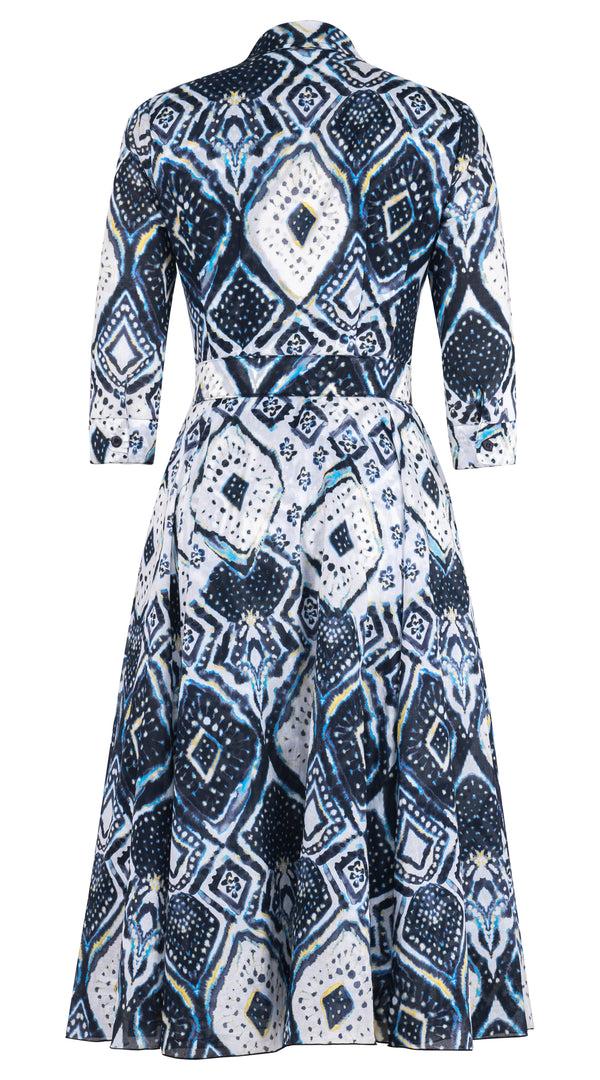 Samantha Sung Aster Dress Shirt Collar 3/4 Sleeve Midi Length Cotton Musola (Tie Dye Maldives) 2