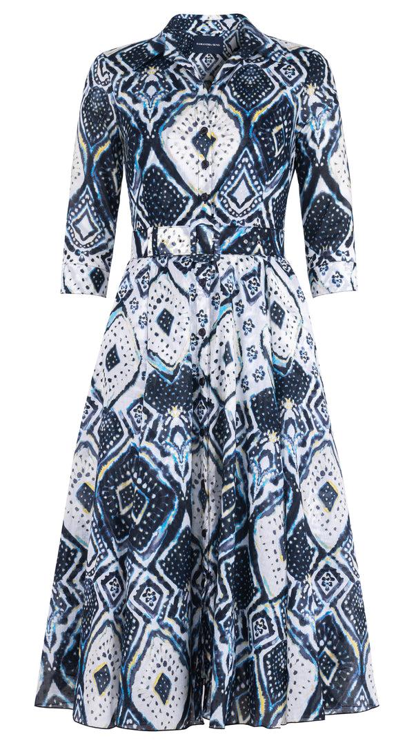 samantha sung Aster Dress Shirt Collar 3/4 Sleeve Midi Length Cotton Musola (Tie Dye Maldives) 2