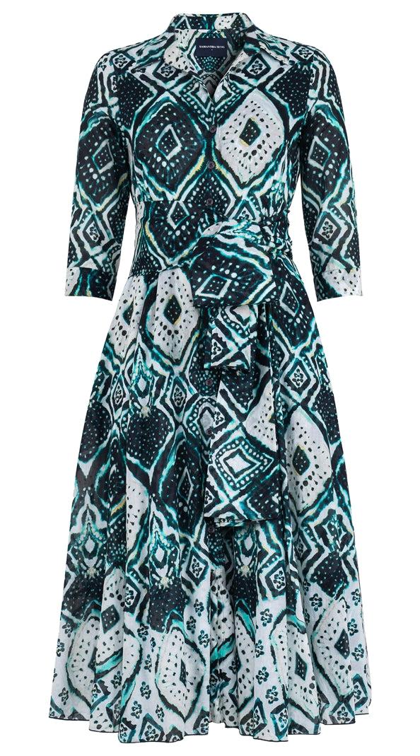 Samantha Sung Aster Dress Shirt Collar 3/4 Sleeve Midi Length Cotton Musola (Tie Dye Maldives) 4