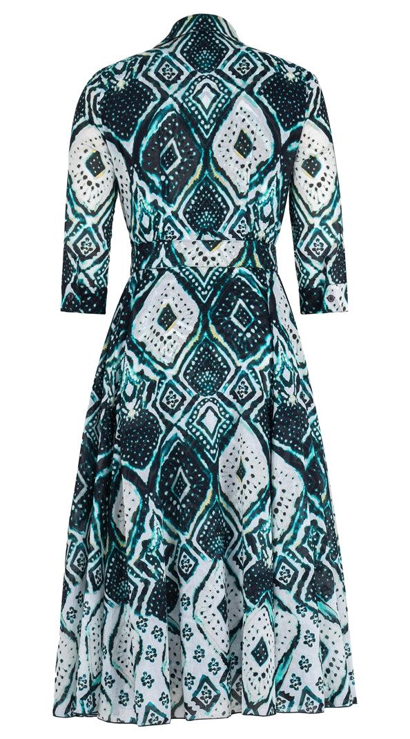 Samantha Sung Aster Dress Shirt Collar 3/4 Sleeve Midi Length Cotton Musola (Tie Dye Maldives) 4