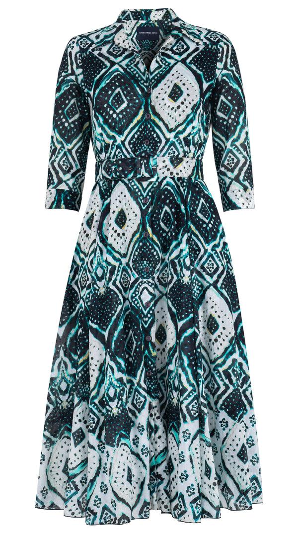 samantha sung Aster Dress Shirt Collar 3/4 Sleeve Midi Length Cotton Musola (Tie Dye Maldives) 4