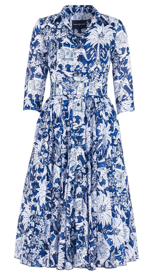 samantha sung Aster Dress Shirt Collar 3/4 Sleeve Midi Length Cotton Musola (Elephant Bandana) samantha sung Aster Dress Shirt Collar 3/4 Sleeve Midi Length Cotton Musola (Elephant Bandana)