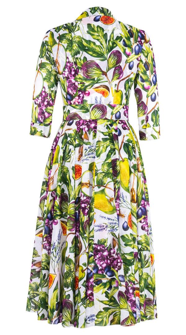Samantha Sung Aster Dress Shirt Collar 3/4 Sleeve Midi Length Cotton Musola (Fruit Farm)