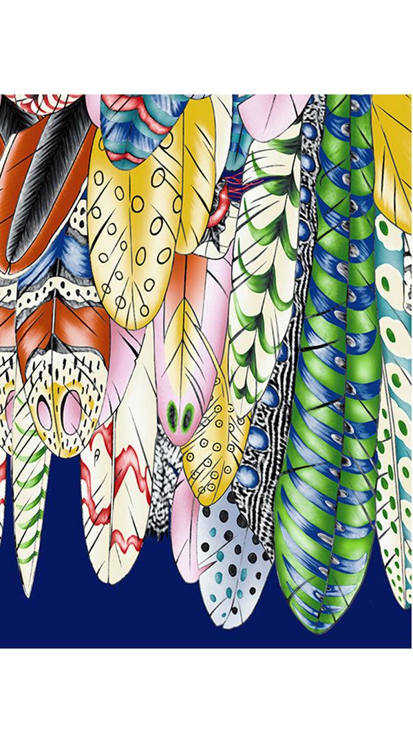 Samantha Sung Aster Dress Shirt Collar 3/4 Sleeve Midi Length Cotton Musola (African Feather)