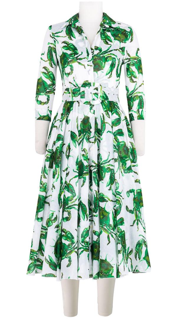 samantha sung Aster Dress Shirt Collar 3/4 Sleeve Midi Length Cotton Musola (Crab Art)