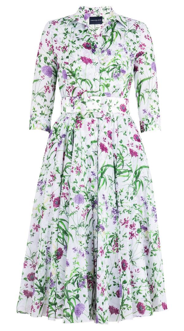 Samantha Sung Aster Dress Shirt Collar 3/4 Sleeve Midi Length Cotton Musola (Hempstead Flower)