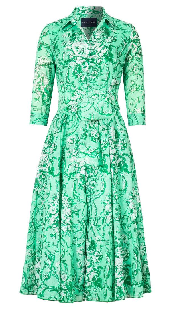 Samantha Sung Aster Dress Shirt Collar 3/4 Sleeve Midi Length Cotton Musola (Villa Carlotta Pastel)