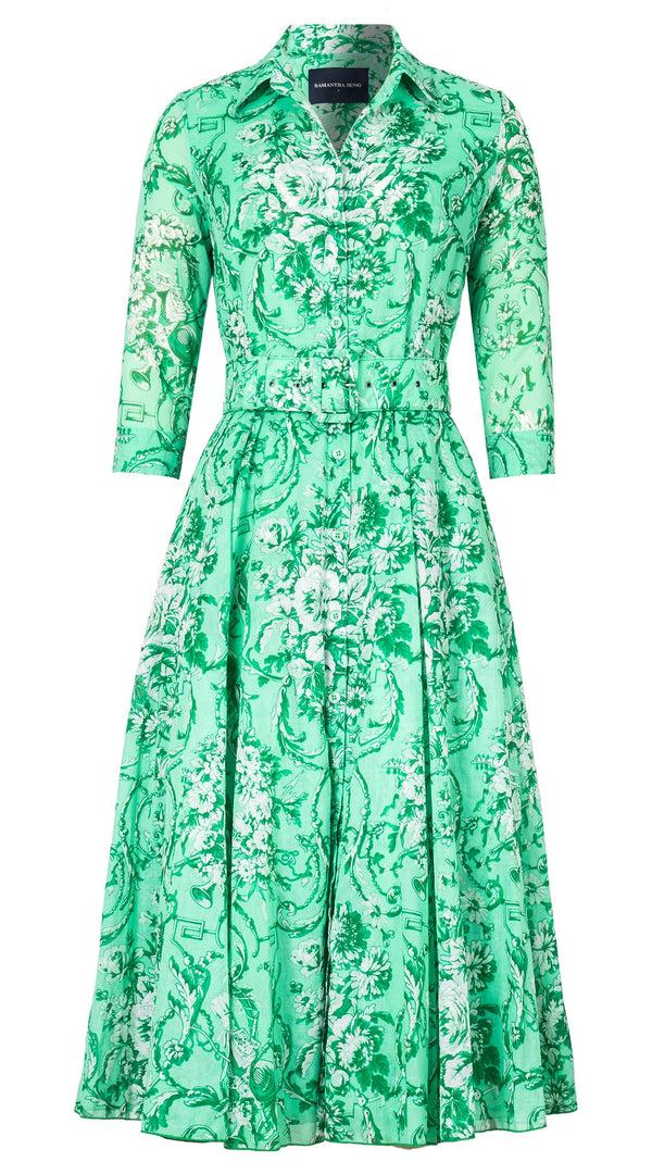 samantha sung Aster Dress Shirt Collar 3/4 Sleeve Midi Length Cotton Musola (Villa Carlotta Pastel)