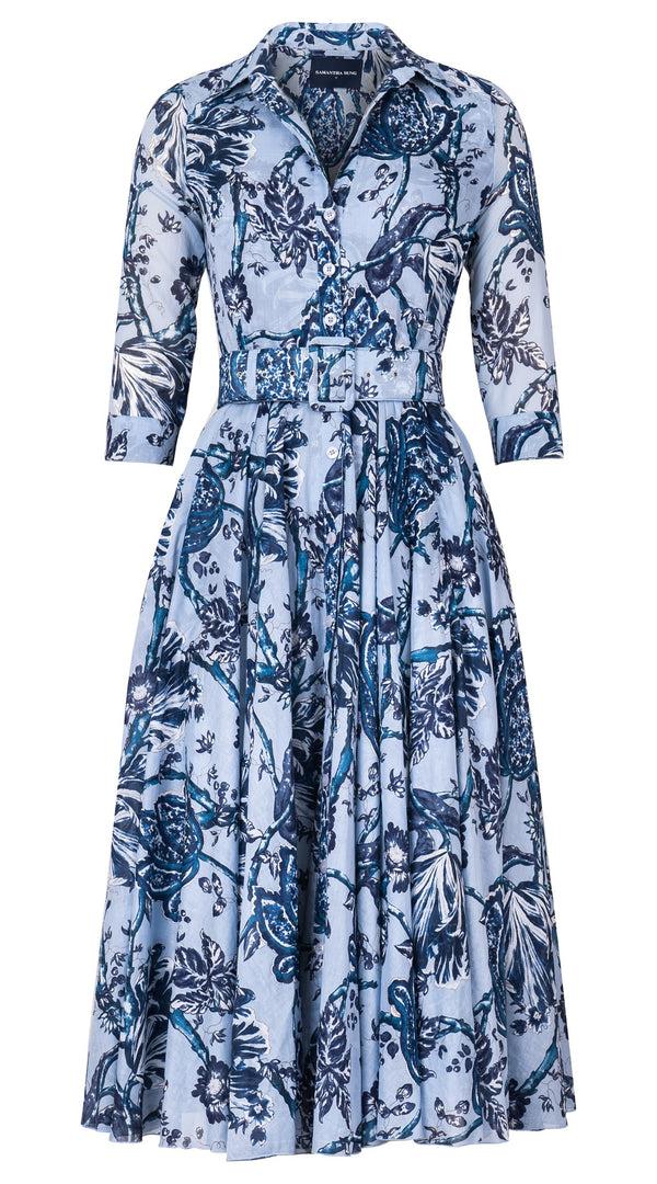 samantha sung Aster Dress Shirt Collar 3/4 Sleeve Midi Length Cotton Musola (Lillie Toile Pastel)