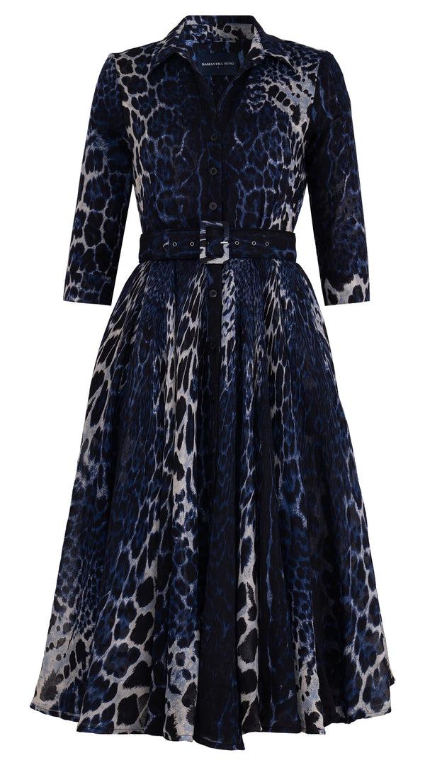 samantha sung Aster Dress Shirt Collar 3/4 Sleeve Midi Length Cotton Musola (Colombo Leopard)
