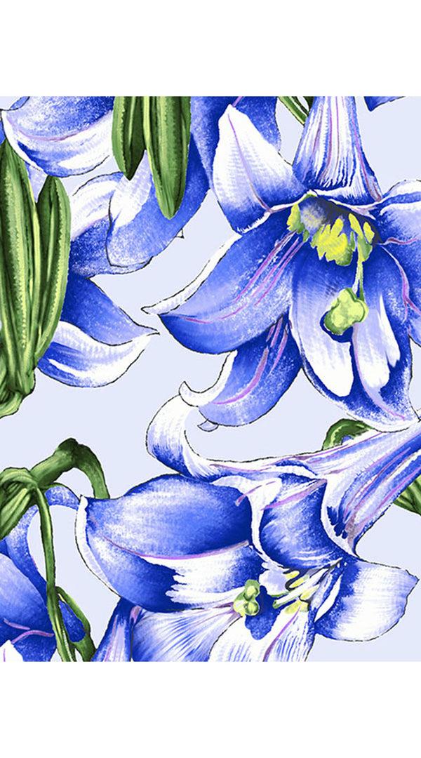 Samantha Sung Aster Dress Shirt Collar 3/4 Sleeve Midi Length Cotton Musola (Paper Lillies Ground)