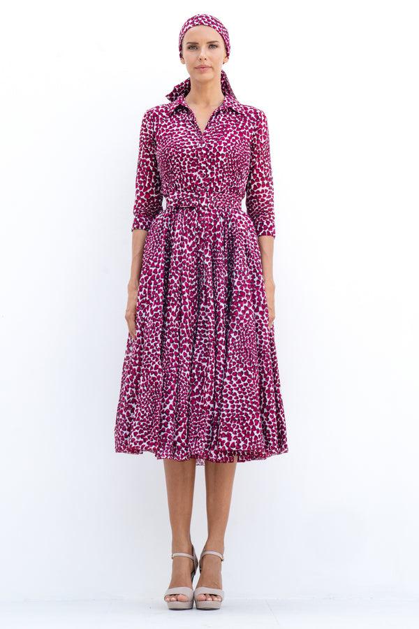 samantha sung Aster Dress Shirt Collar 3/4 Sleeve Midi Length Cotton Musola (Heart Wave)