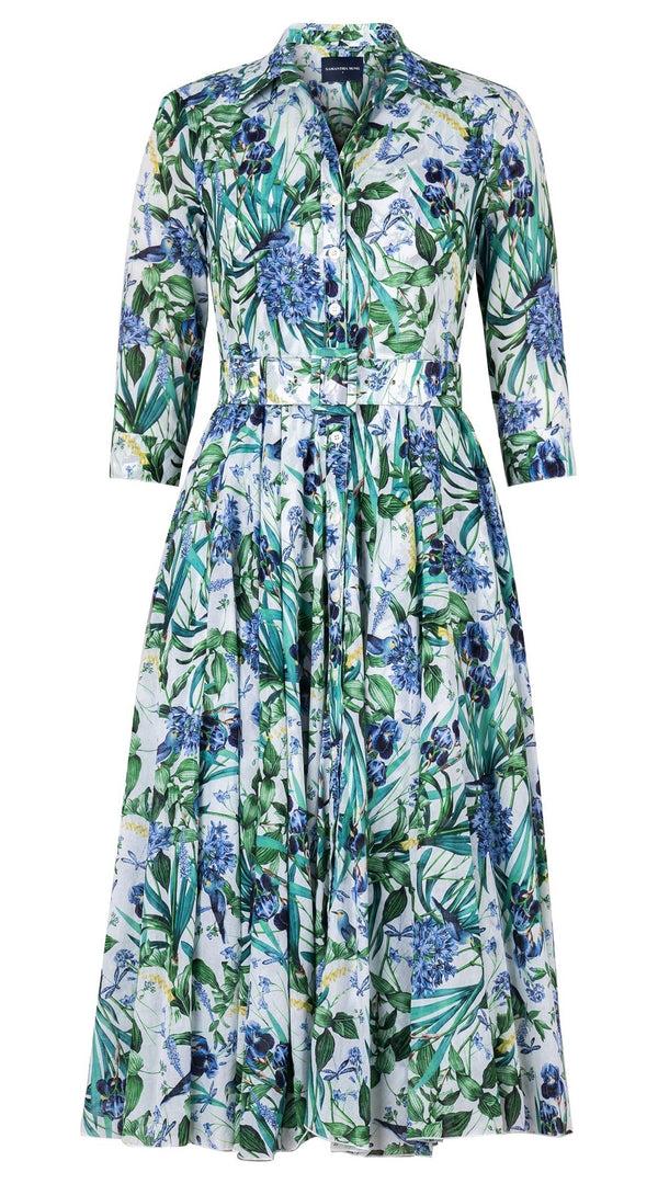 samantha sung Aster Dress Shirt Collar 3/4 Sleeve Midi Length Cotton Musola (Vintage Iris)