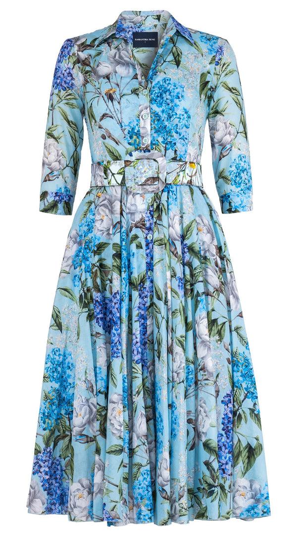 samantha sung Aster Dress Shirt Collar 3/4 Sleeve Midi Length Cotton Musola (Lilac Heaven Pastel)