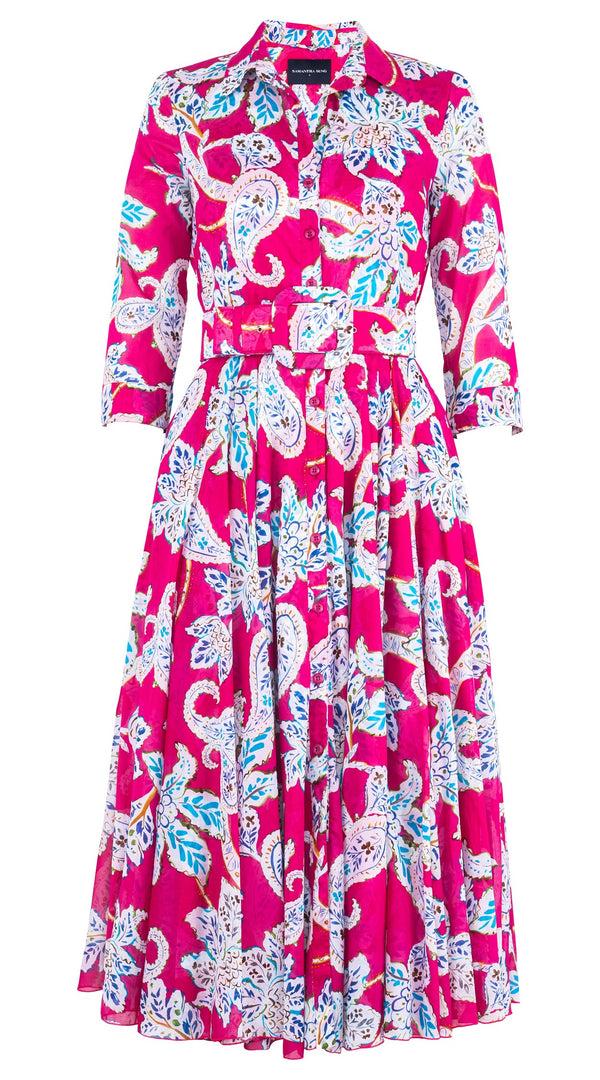 samantha sung Aster Dress Shirt Collar 3/4 Sleeve Midi Length Cotton Musola (Marseille Paisley Big)