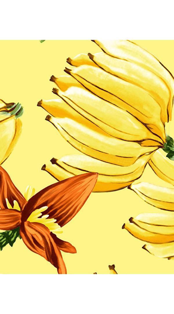 Samantha Sung Aster Dress Shirt Collar 3/4 Sleeve Midi Length Cotton Musola (Banana Art)