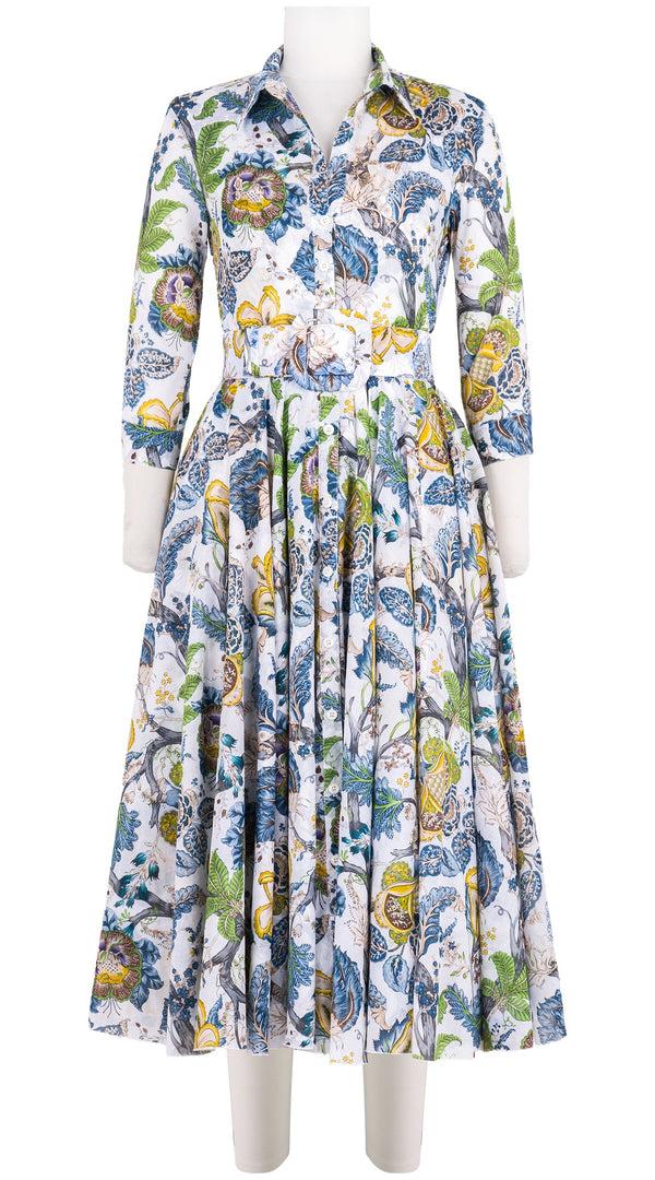 samantha sung Aster Dress Shirt Collar 3/4 Sleeve Midi Length Cotton Musola (Darts Hill Garden)