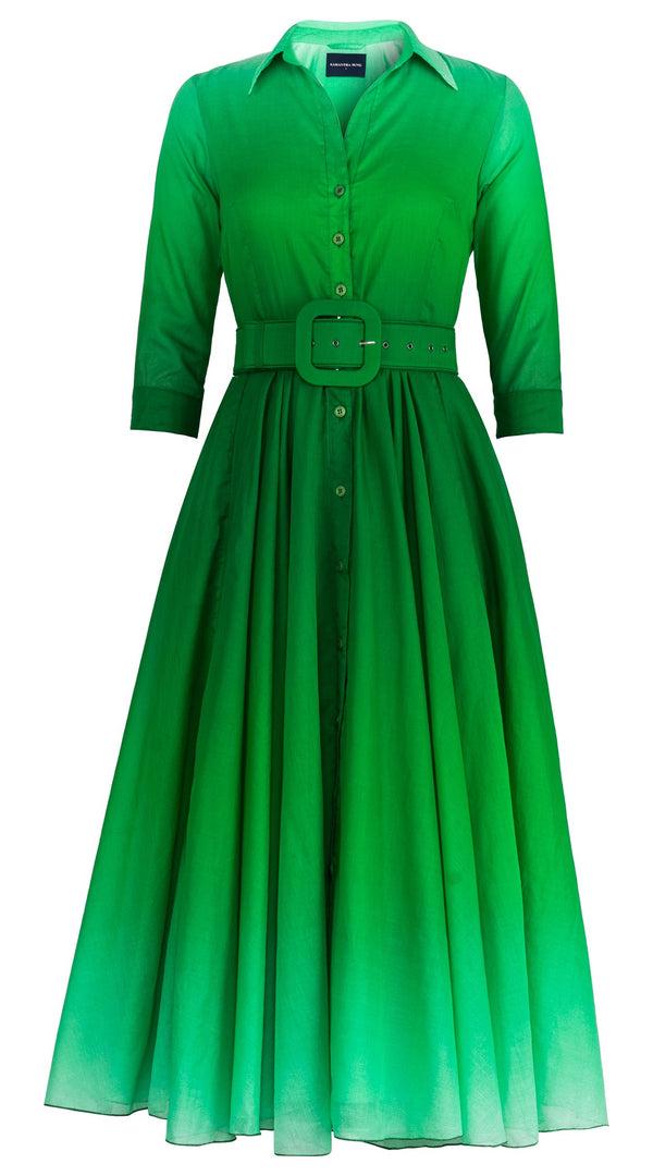 Samantha Sung Aster Dress Shirt Collar 3/4 Sleeve Midi Length Cotton Musola (Ombre New)