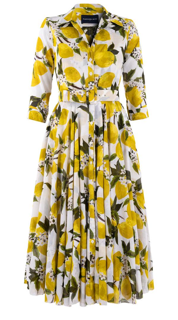 samantha sung Aster Dress Shirt Collar 3/4 Sleeve Midi Length Musola (Lemon Original) 3