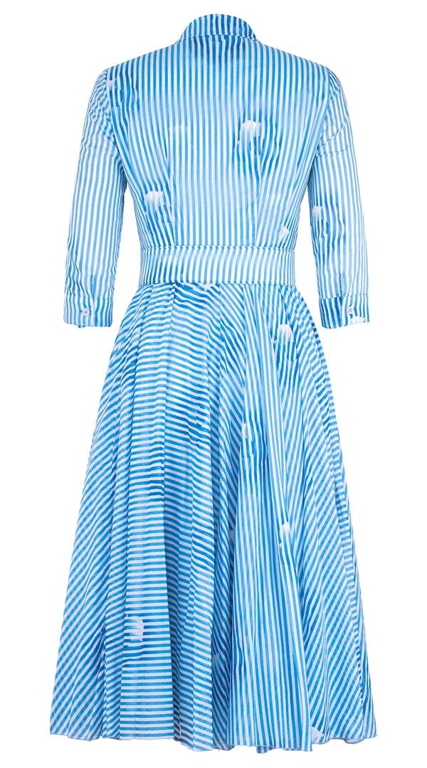Samantha Sung Aster Dress Shirt Collar 3/4 Sleeve Midi Length Musola (Oxford Stripe) 6
