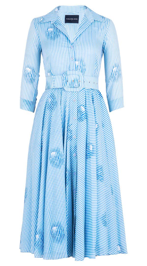 samantha sung Aster Dress Shirt Collar 3/4 Sleeve Midi Length Musola (Oxford Stripe) 6