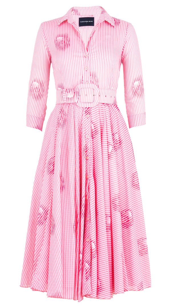 Samantha Sung Aster Dress Shirt Collar 3/4 Sleeve Midi Length Musola (Oxford Stripe) 5