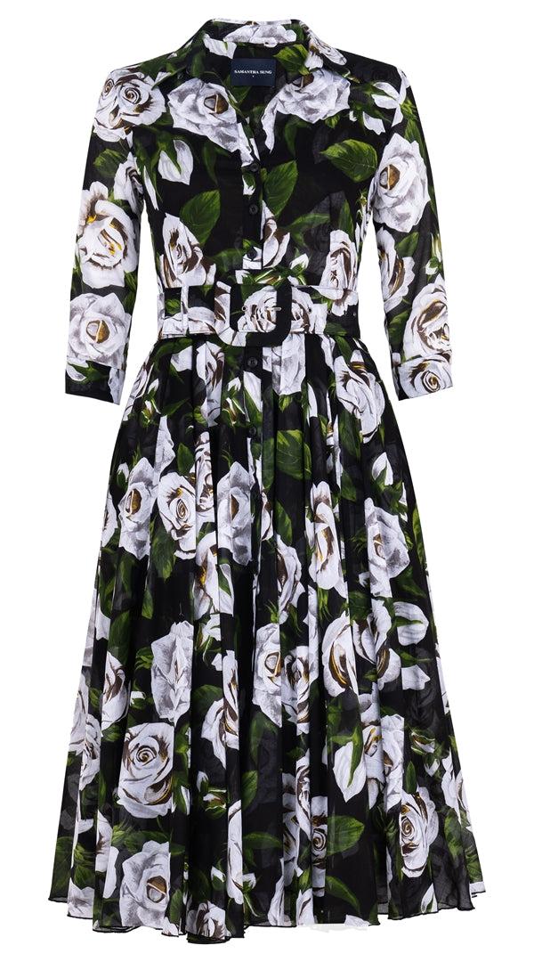 samantha sung Aster Dress Shirt Collar 3/4 Sleeve Midi Length Musola (White Rose Bright) 5