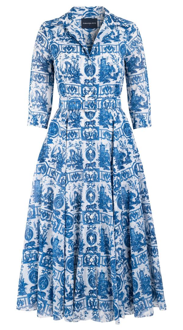 samantha sung Aster Dress Shirt Collar 3/4 Sleeve Midi Length Musola (Toile Du Jour) 1