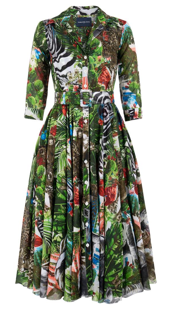 samantha sung Aster Dress Shirt Collar 3/4 Sleeve Midi Length Musola (Congo Jungle) 1